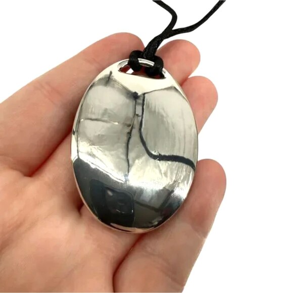 J. Jill Sculpted Oval Pendant Necklace Silver Cluster Rhinestones Adjustable NWT - Picture 5 of 11